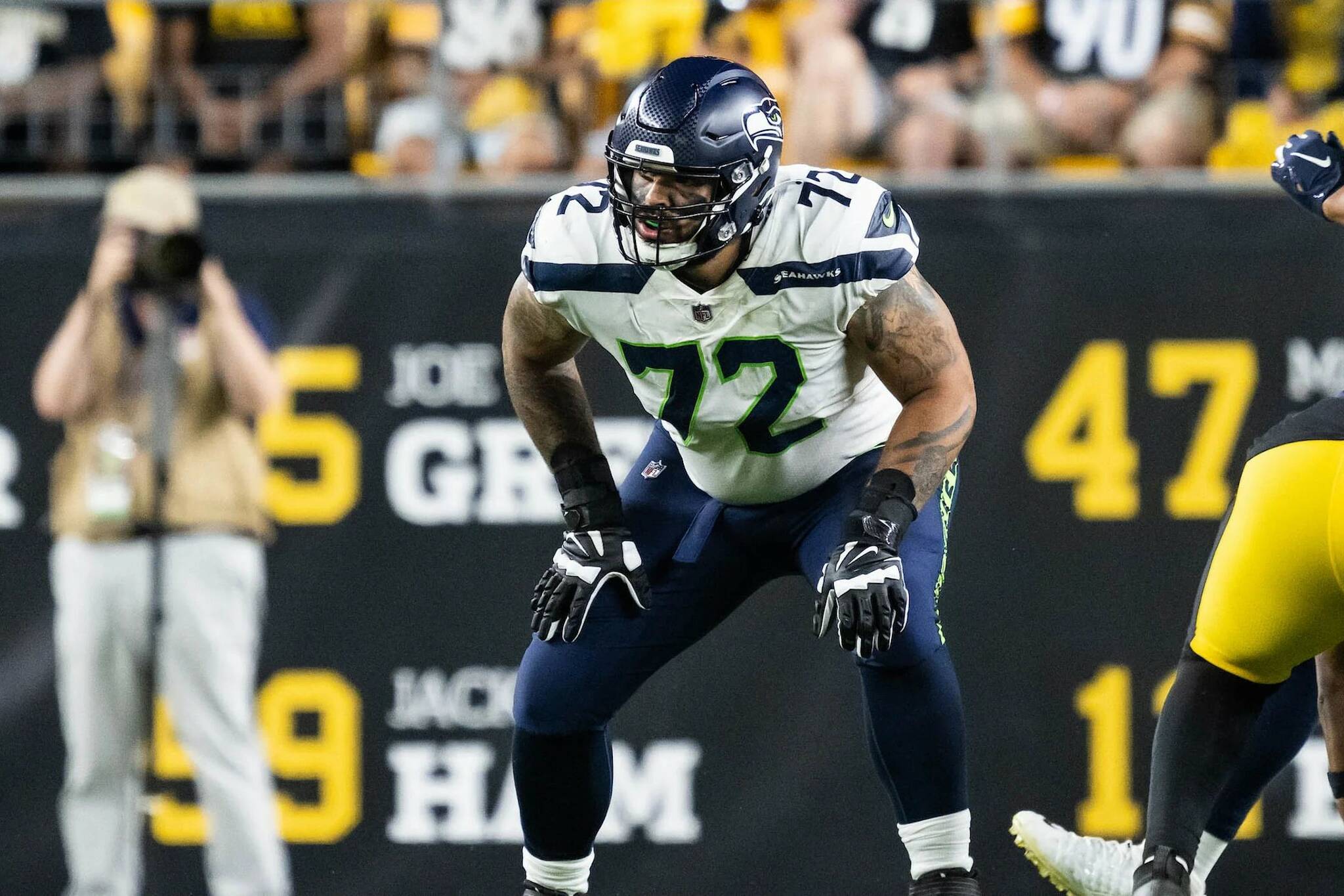 Former Archbishop Murphy star Abraham Lucas signed a contract this week to stay with the Seattle Seahawks. (Photo courtesy of Rod Mar / Seattle Seahawks)