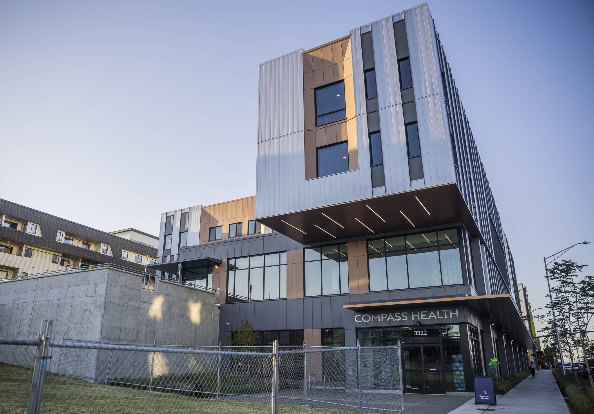 Outside of Compass Healths new Marc Healing Center building along Broadway on Wednesday, Sept. 17, 2025, in Everett, Washington. (Olivia Vanni / The Herald)