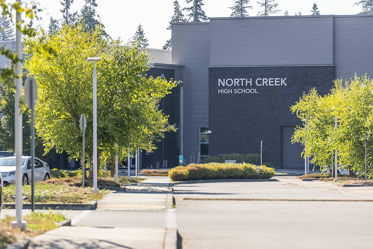 Outside of North Creek High School on Tuesday, Sept. 16, 2025 in Bothell, Washington. (Olivia Vanni / The Herald)