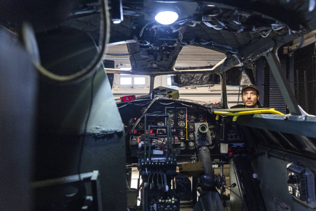 The inside of Johnson’s full-size B-17 cockpit he is building on Sept. 23, 2025 in Everett, Washington. (Olivia Vanni / The Herald)
