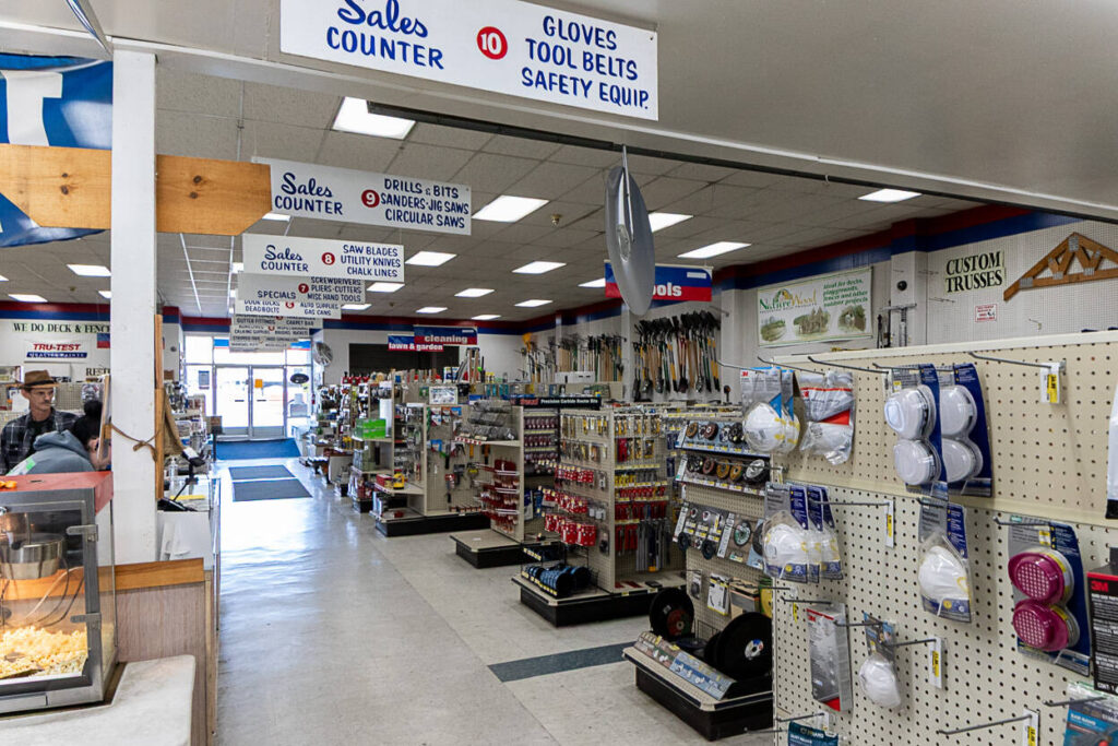 Aisles of tools and other hardware fill the interior of Martin Lumber & Hardware on Friday, Oct. 3, 2025, in Everett, Washington. (Aaron Kennedy / The Herald)
