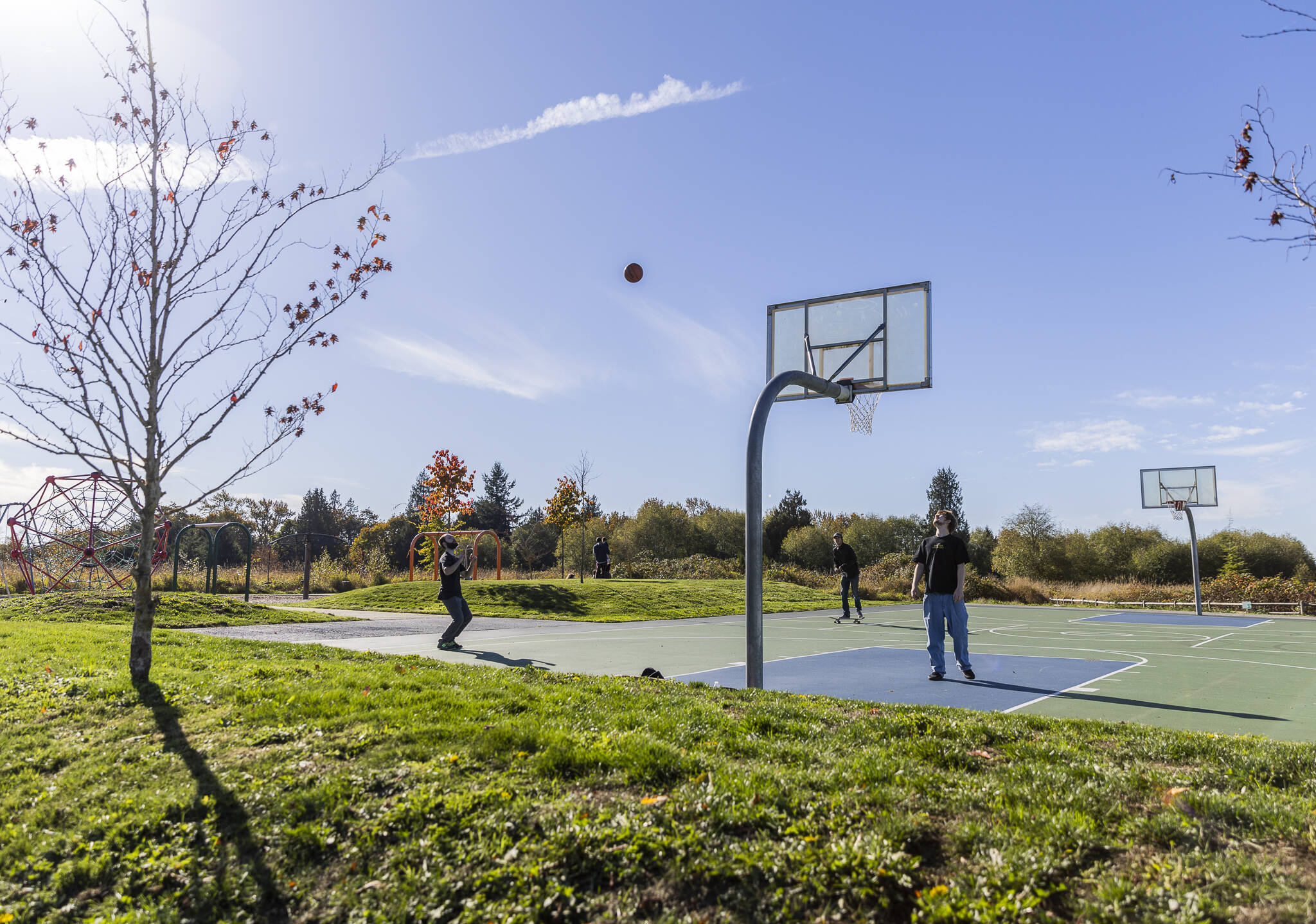 People enjoy Cavalero Hill Park, which is now under the ownership and management of the city of Lake Stevens on Oct. 21, 2025, in Lake Stevens, Washington. (Olivia Vanni / The Herald)