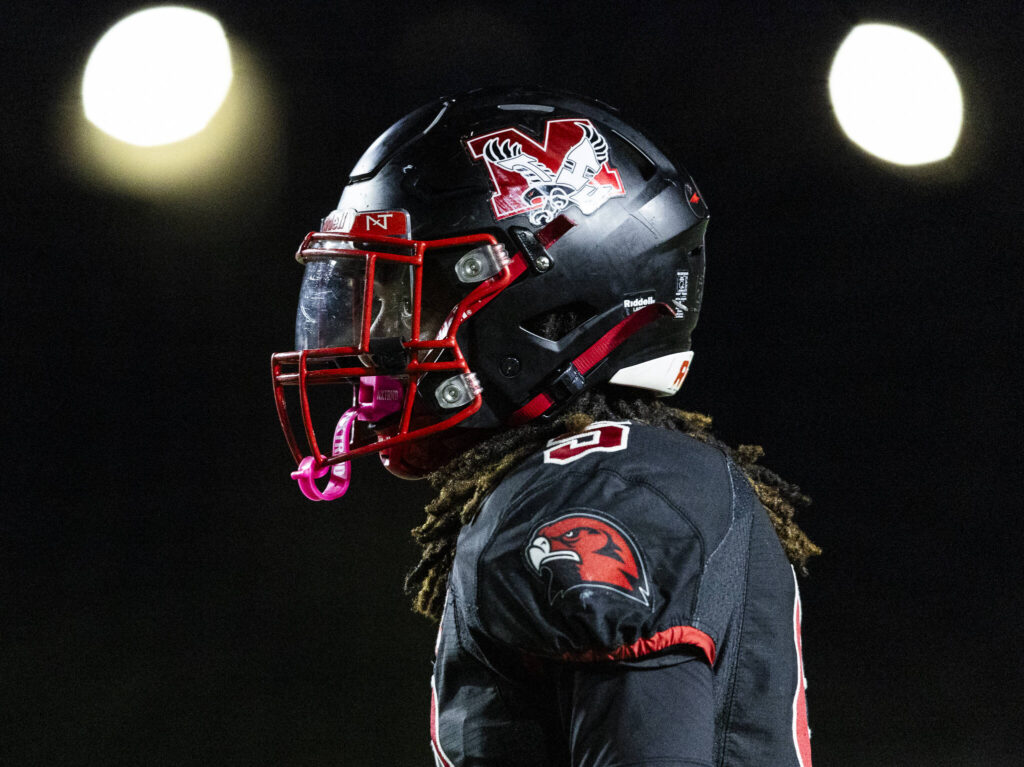 Mountlake Terrace’s Aaron Hatfield looks on during the game against Edmonds-Woodway on Oct. 23, 2025 in Edmonds, Washington. (Olivia Vanni / The Herald)
