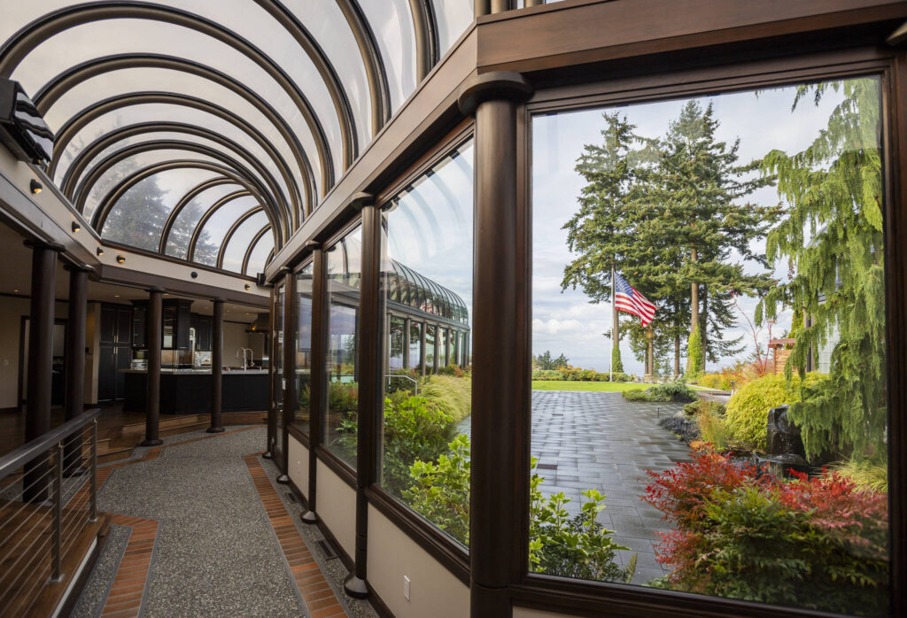 Domed glass ceiling along the back of the home on Oct. 23, 2025 in Mukilteo. (Olivia Vanni / The Herald)
