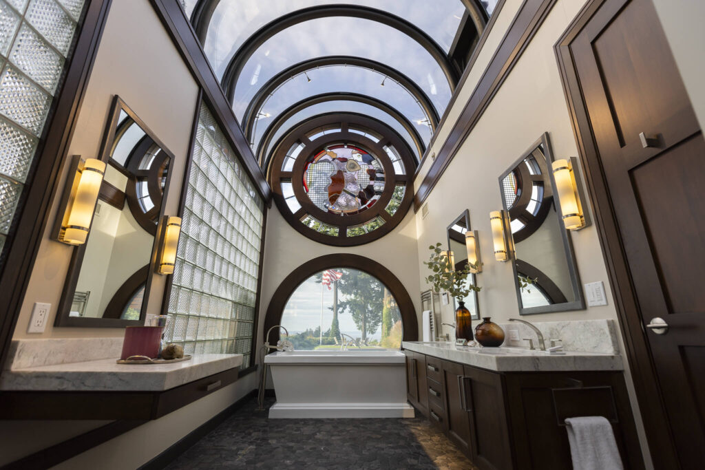 Inside the primary bathroom on Oct. 23, 2025 in Mukilteo. (Olivia Vanni / The Herald)
