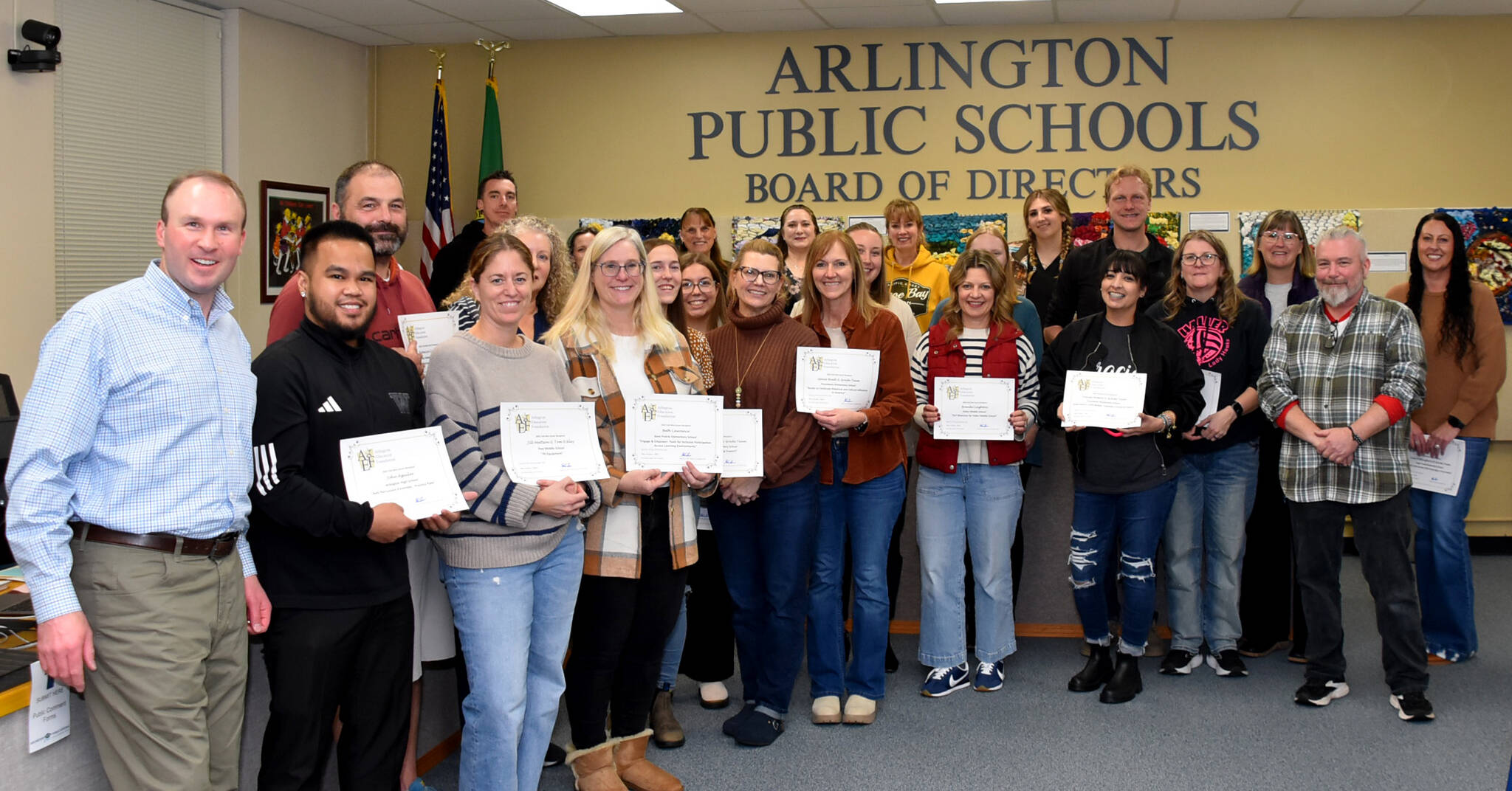Arlington educators receive grants from the Arlington Education Foundation at a school board meeting on Nov. 10. (Provided photo)