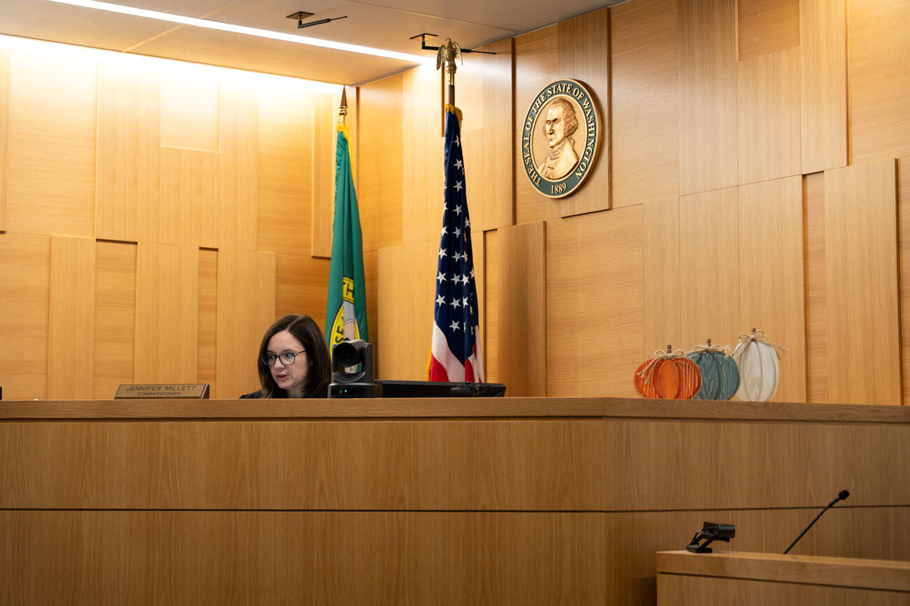 Snohomish County District Court Commissioner Jennifer Millett speaks at the probable cause hearing on Nov. 17, 2025 in Everett, Washington. (Will Geschke / The Herald)