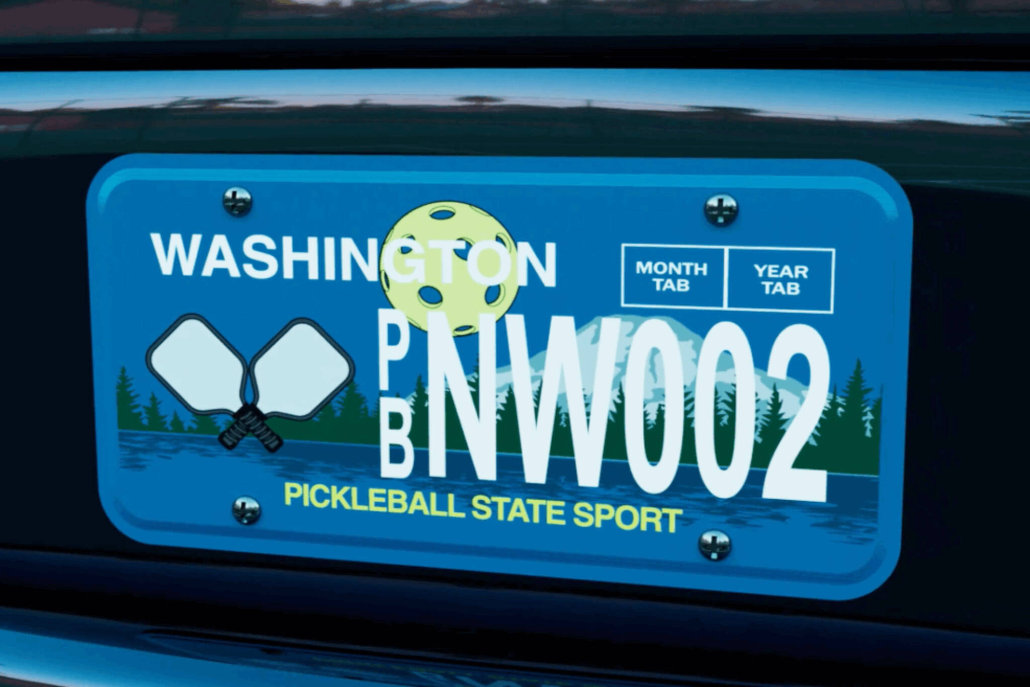 Washington began selling a specialty plate honoring Pickleball on Nov. 19, 2025. This is a sample of a personalized plate. (Seattle Metro Pickleball Association)