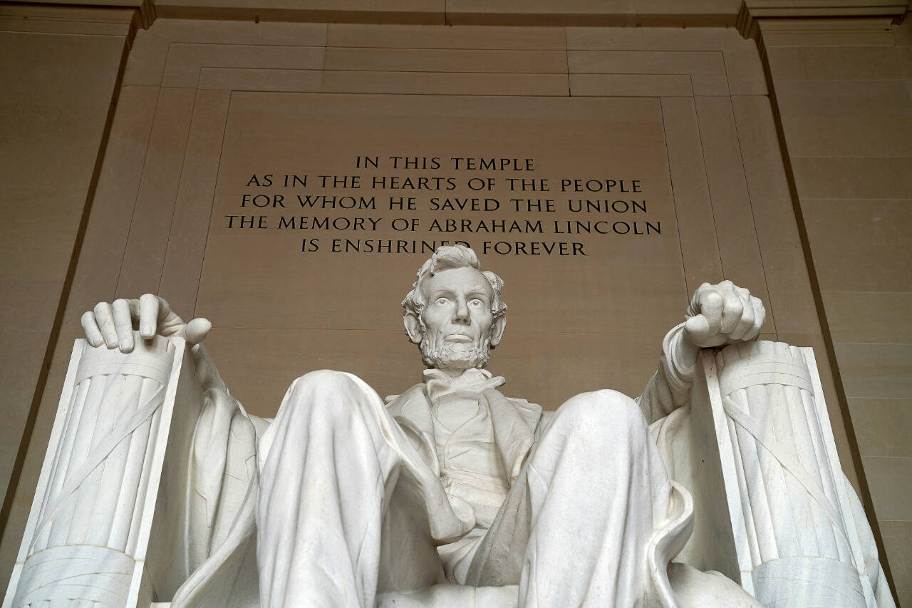 A view of the statue of Abraham Lincoln at the Lincoln Memorial during the 20th anniversary of 9/11 commemoration and District Cup Polo Match at West Potomac Park on Sept. 11, 2021 in Washington, D.C. (Photo by Leigh Vogel / Getty Images for the Canadian American Business Council)