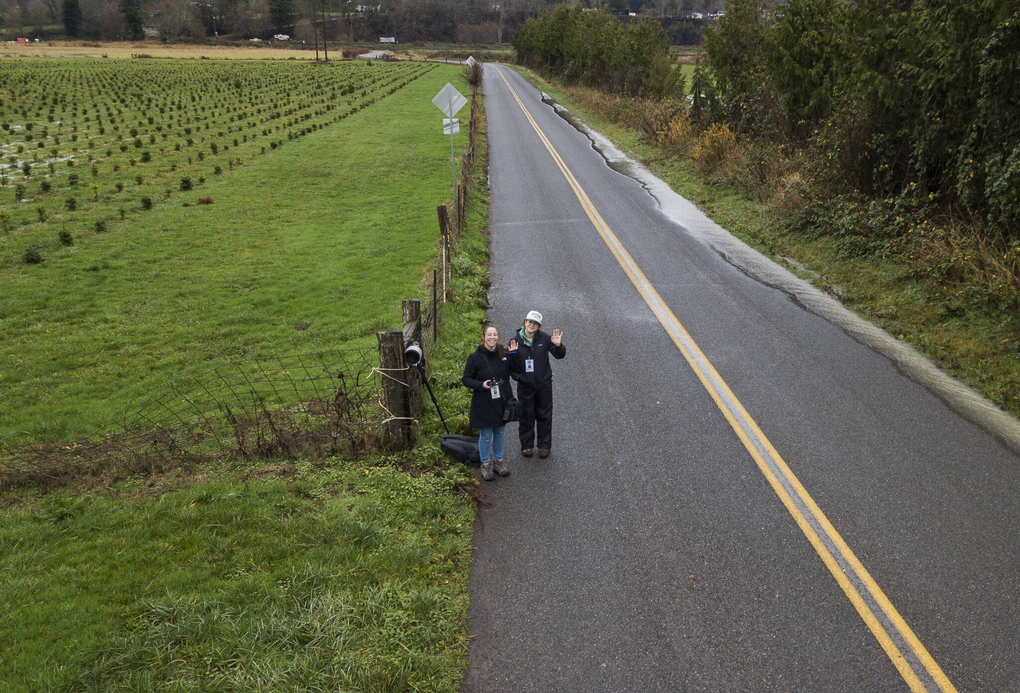 Water from the Snohomish River spills onto a road on Thursday, Dec. 11, 2025 in Snohomish, Washington. (Olivia Vanni / The Herald)