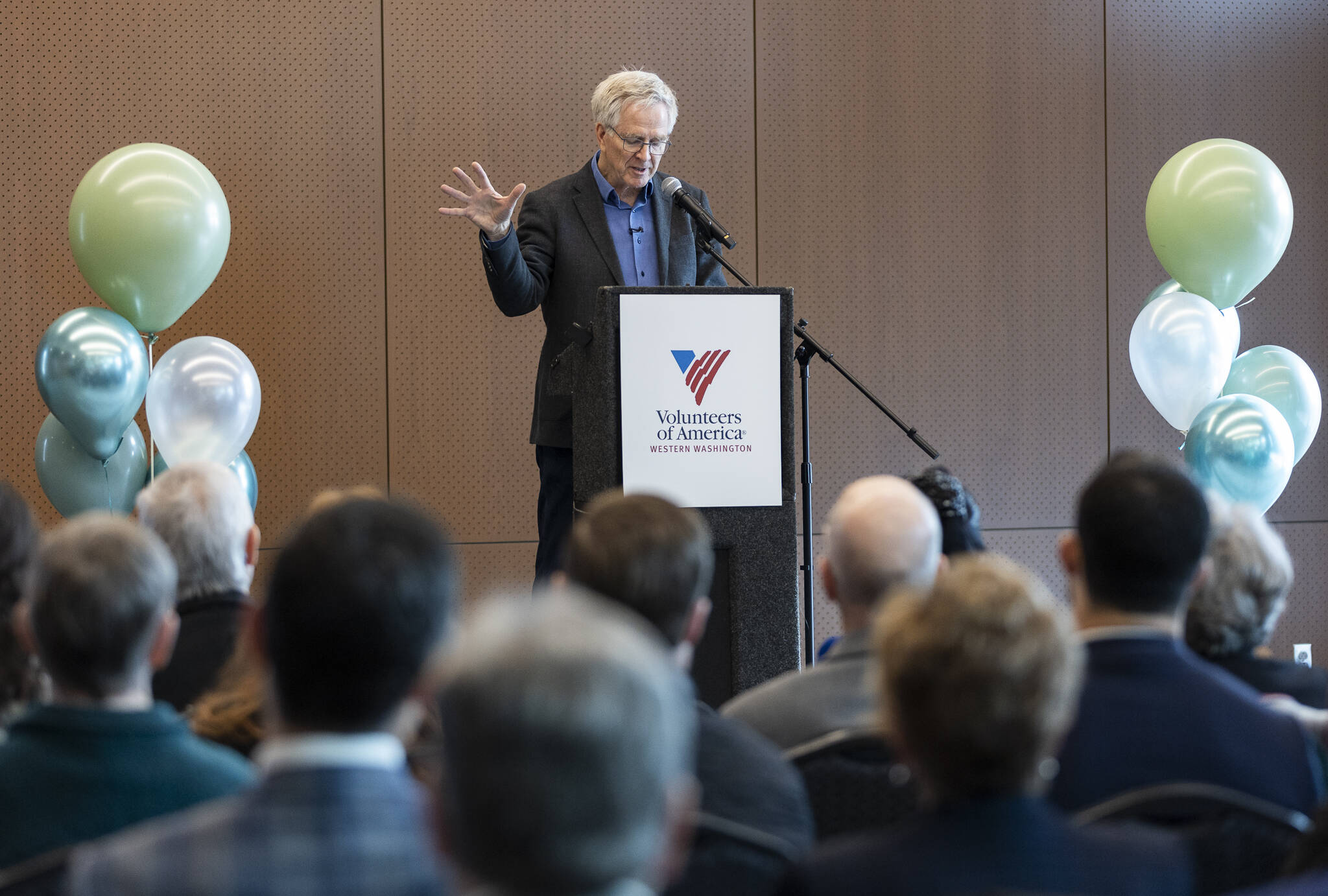 Rick Steves speaks during the opening of the Lynnwood Neighborhood Center on Friday, Jan. 9, 2026 in Lynnwood, Washington. (Olivia Vanni / The Herald)