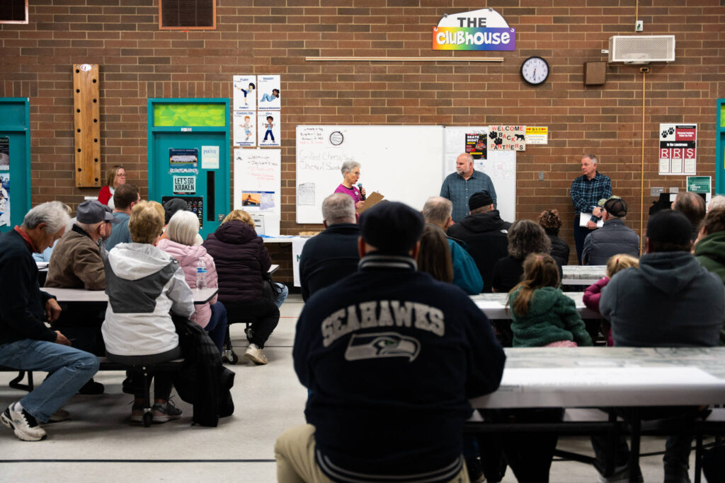 City staff field questions on the 88th Street improvements during a town hall on Tuesday in Marysville. (Will Geschke / The Herald)
