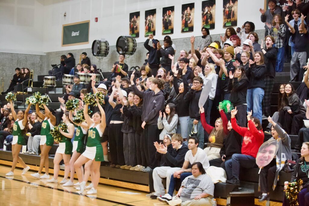 The Marysville Getchell student section cheers after the Chargers unified basketball team makes a shot in their game against Arlington at Marysville Getchell High School on Feb 9, 2026. (Joe Pohoryles/The Herald)
