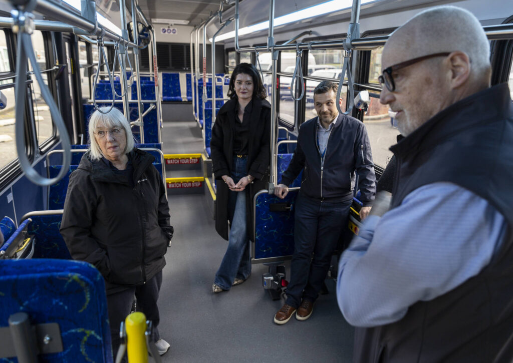 U.S. Sen. Patty Murray and Community Transit CEO Ric Ilgenfritz talk with Community Transit employees during a tour and roundtable at Community Transit&rsquo;s corporate headquarters on Wednesday, Feb. 18, 2026 in Everett, Washington. (Olivia Vanni / The Herald)

