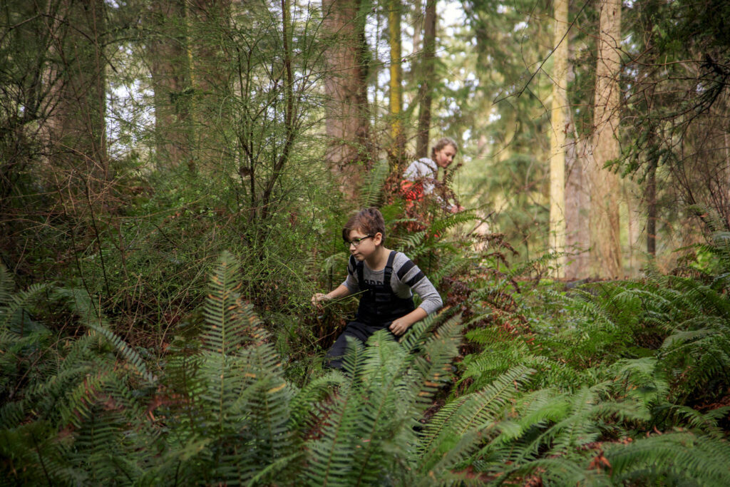 Kids play hide-and-seek type game at South Whidbey State Park in February 2016. (David Welton)
