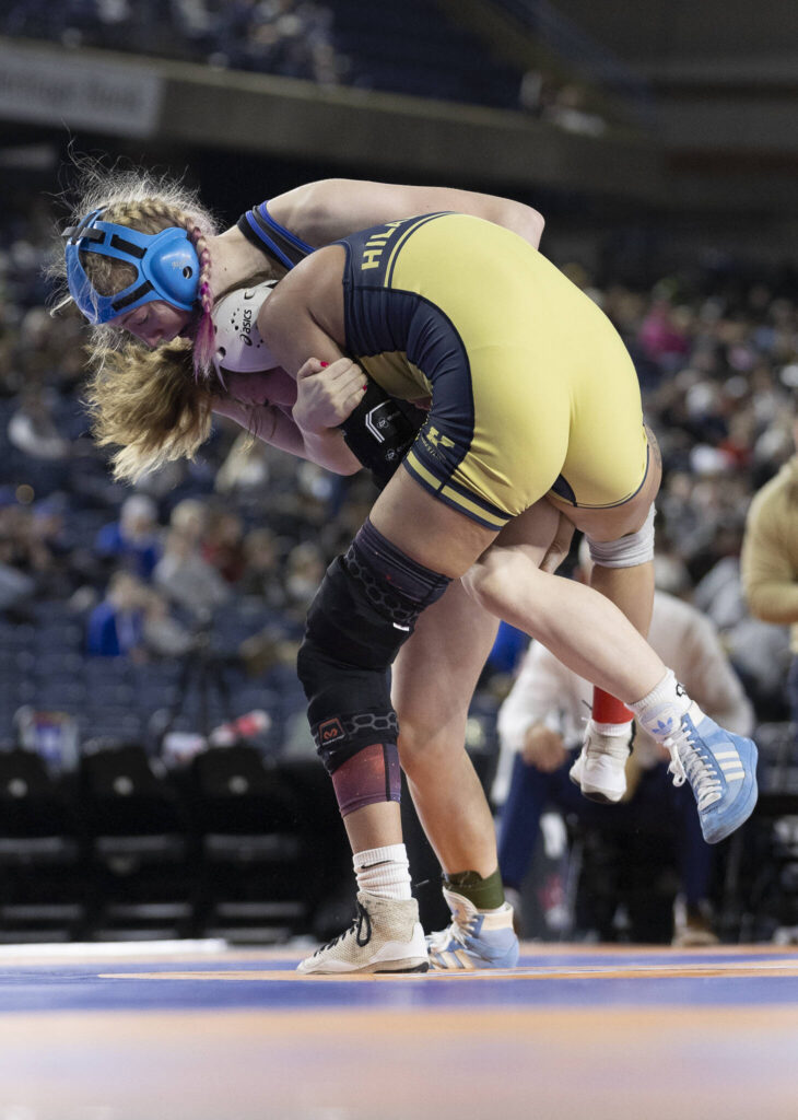 Shorewood&rsquo;s Finley Houck wrestles during the 3A girls 115-pound championship match at the Mat Classic on Friday, Feb. 20, 2026 in Tacoma, Washington. (Olivia Vanni / The Herald)
