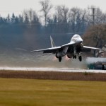 The Historic Flight Foundation's new MiG-29 takes off from the airfield in Arlington on Jan 22, 2011. (Chris Raezer)