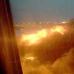 This image provided by Lee Bee Yee shows an engine on fire on a Singapore Airlines flight on Monday. A Singapore Airlines statement said the Boeing 777-300ER was on its way to Milan when it turned back &ldquo;following an engine oil warning message.&rdquo; (Lee Bee Yee via AP)