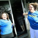 Lucy Felix, right, and Paula Saldana, both volunteer activists from the National Institute for Reproductive Health in McAllen, Texas, emerge from Whole Woman&rsquo;s Health after learning the U.S. Supreme Court ruled against Texas&rsquo; abortion restrictions on Monday. Whole Woman&rsquo;s Health is an abortion provider that stayed open despite the restrictions. (Nathan Lambrecht/The Monitor via AP)