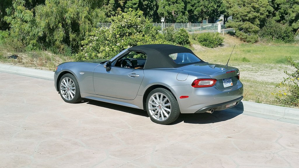 The 2017 Fiat 124 Spider&rsquo;s well-insulated soft top with manual operation can be raised and lowered with one hand, from inside the passenger cabin. (Mary Lowry / For The Herald)