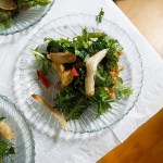 A fresh green salad with roasted radish panzanella is seen before being served at the farm&rsquo;s dinner. (Ian Terry / The Herald)