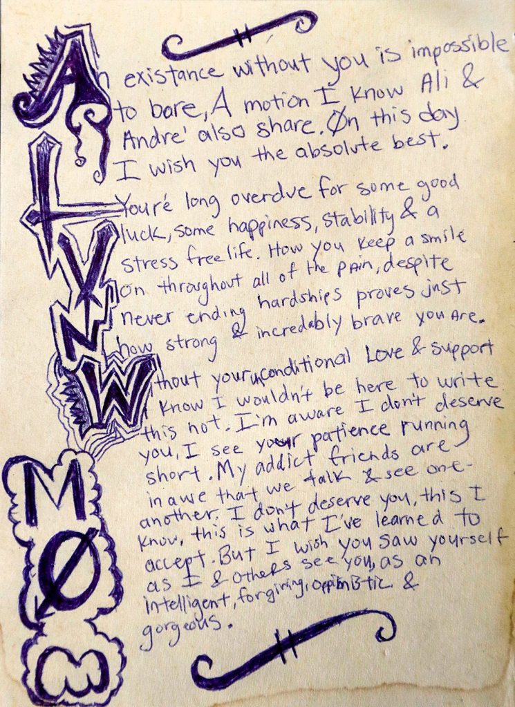 A note by 27-year-old Taylor Maria Ipsen, who died after overdosing on heroin in an Everett motel room the day after Mother&rsquo;s Day in May. (Dan Bates / The Herald)