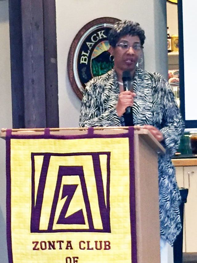 Arnita McClinton accepts a scholarship from Zonta Club of Everett at a May 19 ceremony. (Contributed photo)