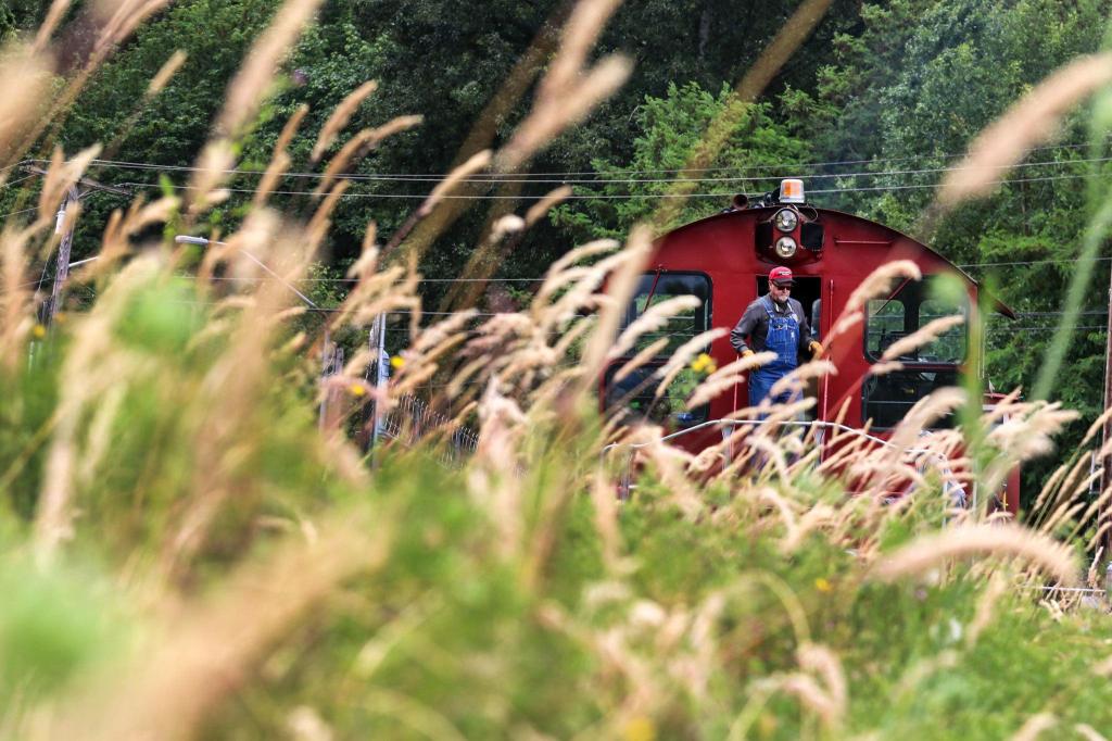 Les Crowder, engineer, prepares for the weekly run from Woodinville to Snohomish on July 7. (Kevin Clark / The Herald)