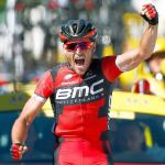 Belgium&rsquo;s Greg van Avermaet celebrates as he crosses the finish line to win the fifth stage and take the overall leader&rsquo;s yellow jersey of the Tour de France on Wednesday in Le Lioran, France (AP Photo/Peter Dejong)