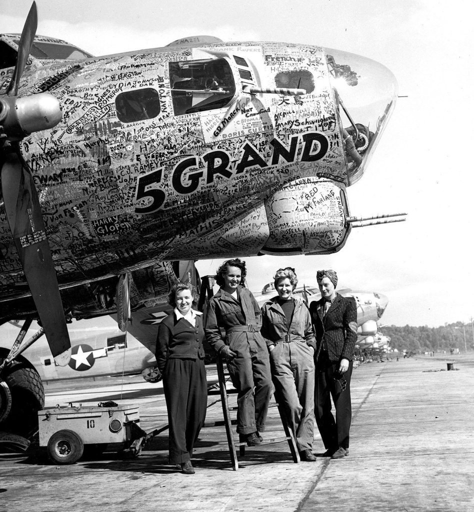 The 5,000th B-17 built after Pearl Harbor carried the signatures of all the people who built her. She was rolled out with great ceremony at Boeing Plant 2 in Seattle, surrounded by her builders, riveters and designers.