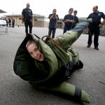Photo: Having a blast in a bomb-squad suit