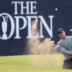 The United States&rsquo; Jordan Spieth plays out of a sand trap on the 18th green during a practice round ahead of the British Open Golf Championship on Wednesday at the Royal Troon Golf Club in Troon, Scotland. (AP Photo/Peter Morrison)
