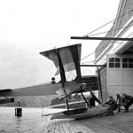 William E. Boeing, company founder, and Conrad Westervelt, a Navy officer, designed and built the B & W, a twin-float sport seaplane, in a boathouse on Seattle&rsquo;s Lake Union. Boeing took the B & W on its first flight June 15, 1916. Two were built and sold to the New Zealand government, becoming the company&rsquo;s first international sale. (Boeing Co.)