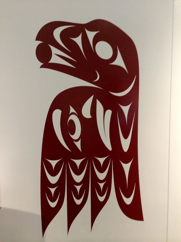 Tulalip artist Ty Juvinel provided wall designs in six colors for the new exhibit about color at the Hibulb. (Gale Fiege / The Herald)