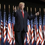 Donald Trump accepts his party&rsquo;s nomination for the presidency on the final day of the Republican National Convention in Cleveland on Thursday night. (AP Photo/Evan Vucci)