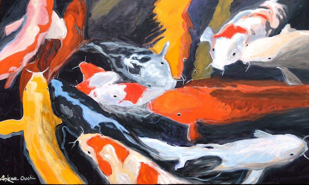 Sakae Ouchi&rsquo;s acrylic painting &ldquo;Happy Carps&rdquo; is displayed at the Arts of Snohomish Gallery. A reception is set for 4 p.m. Saturday.