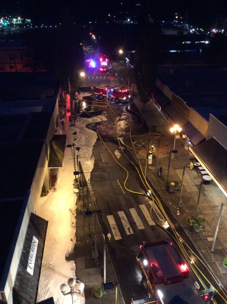 A four-alarm fire in Bothell early Friday damaged at least two properties. (Lynnwood Fire Dept.)                                A four-alarm fire in Bothell early Friday damaged at least two properties. (Lynnwood Fire Dept.)