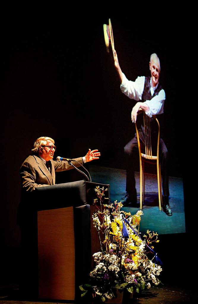 Bob Henry talks about Mike Jordan, legendary Everett dance instructor during a tribute in 2004 at the Everett Civic Auditorium. (Dan Bates/The Herald)