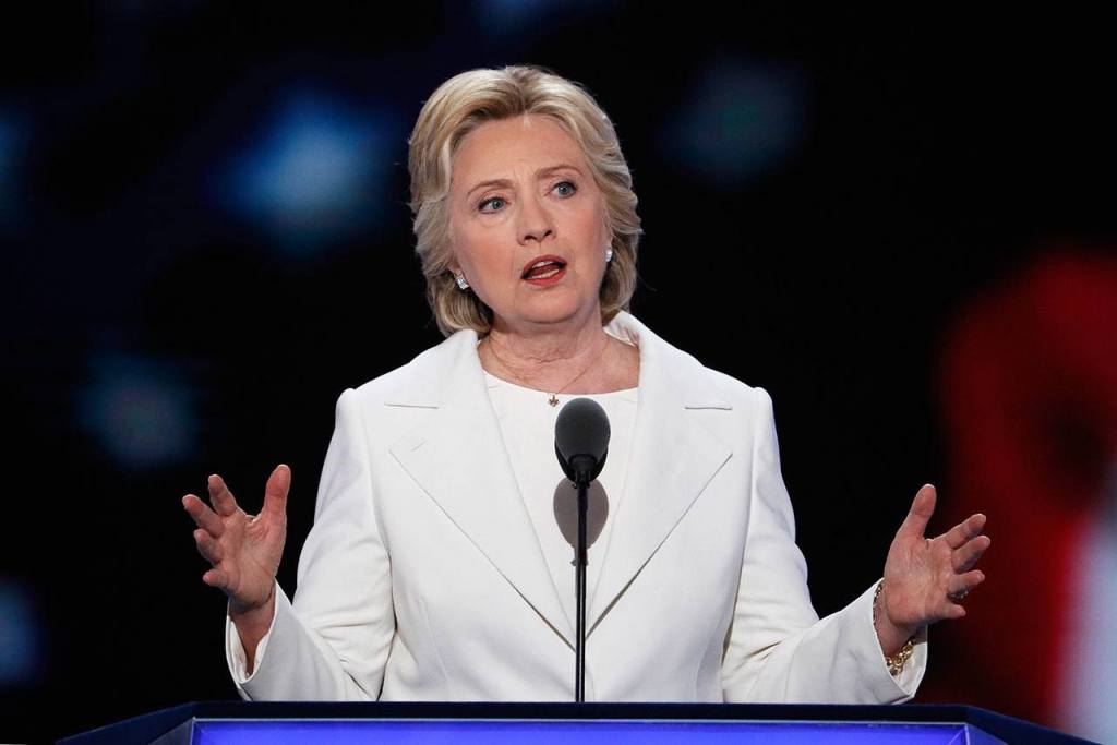 Democratic presidential nominee Hillary Clinton speaks during the final day of the Democratic National Convention in Philadelphia on Thursday. (J. Scott Applewhite / Associated Press)