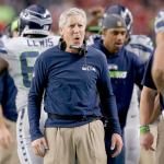 Seahawks coach Pete Carroll cheers a touchdown against the Cardinals during a game on Jan. 3 in Glendale, Ariz. (AP Photo/Ross D. Franklin, File)