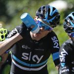 Chris Froome drinks as he follows teammate Mikel Nieve Iturralde during the fifth stage of the Tour de France on Wednesday in Le Lioran, France. (AP Photo/Christophe Ena)