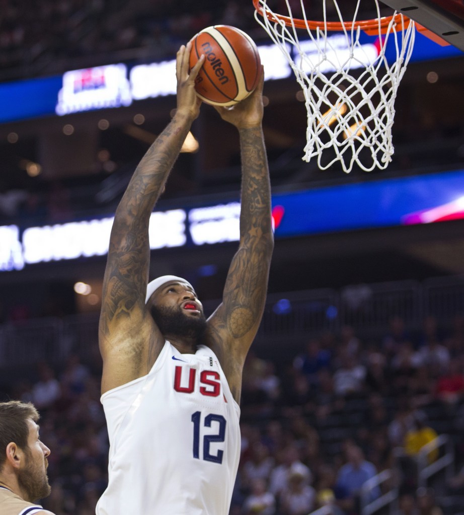 United States center DeMarcus Cousins goes up for a dunk during Team USA&rsquo;s 111-74 win over Argentina in an exhibition game Friday in Las Vegas. (AP Photo/L.E. Baskow)