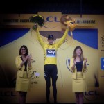 Britain&rsquo;s Chris Froome, wearing the overall leader&rsquo;s yellow jersey, celebrates on the podium after the penultimate stage of the Tour de France on Saturday in Morzine, France. (AP Photo/Peter Dejong)