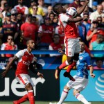 Arsenal&rsquo;s Joel Campbell (center) controls the ball with his chest during the first half of the MLS All-Star game Thursday in San Jose, Calif. (AP Photo/Marcio Jose Sanchez)