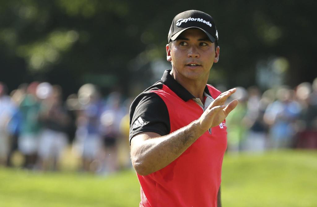 Jason Day waves to the crowd after a putt on the 10th hole during the second round of the PGA Championship at Baltusrol Golf Club in Springfield, N.J. on Friday. (AP Photo/Seth Wenig)