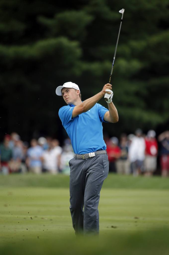 Jordan Spieth watches his approach shot on the fifth hole during the second round of the PGA Championship at Baltusrol Golf Club in Springfield, N.J. on Friday. (AP Photo/Mike Groll)
