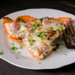 Ham and blue cheese sweet potato quiche is a satisfying meal with an unusual crust.