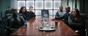 Don Cheadle, Scarlett Johansson, Chris Evans, Anthony Mackie, Paul Bettany and Elizabeth Olsen star in &ldquo;Captain America: Civil War.&rdquo;