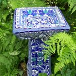 Darcy Thompson&rsquo;s mosiac bird bath will be featured in her booth.