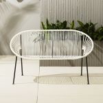 Joanna Carden, of Joanna Carden Interiors in Washington, D.C., suggests buying bigger outdoor pieces in neutrals for longer staying power. She likes the Ixtapa Loveseat, with its bright-white PVC cords fanned out into an oval (cb2.com).